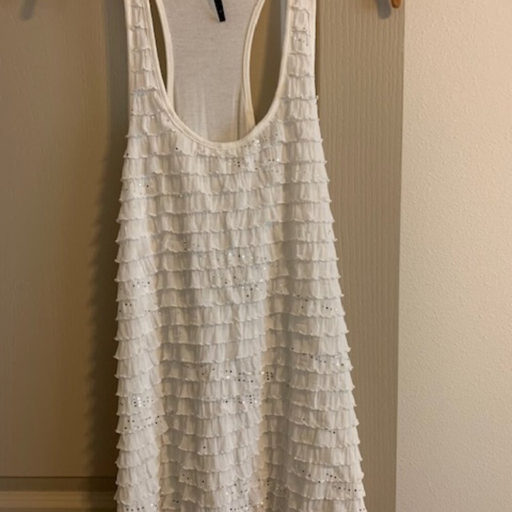 Candy Rain White Size M Tunic Tank Top Cotton Stretch Ruffles Sparkly Lined